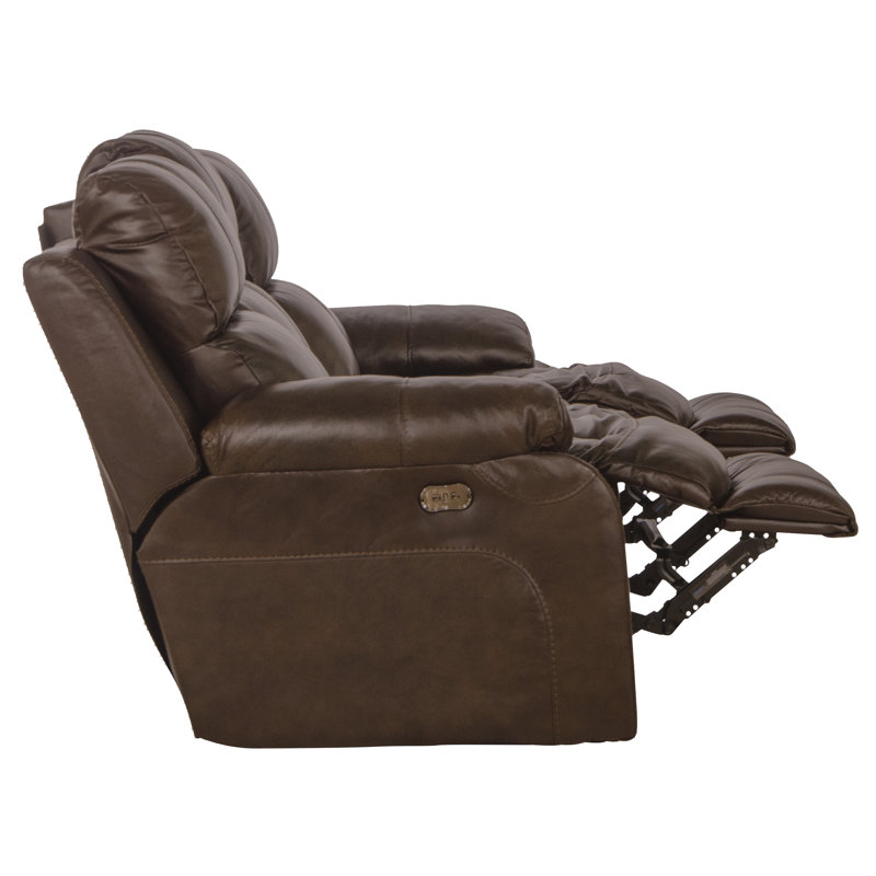 Lark Manor Akylah 90" Leather Match Pillow Top Arm Reclining Sofa